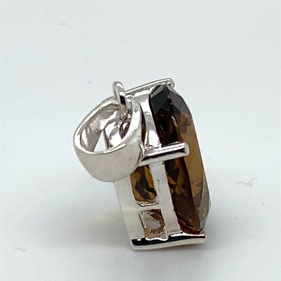 Smoky Quartz 8.74ct Platinum Finish Solid 925 Sterling Silver Pendant - Picture 5 of 7